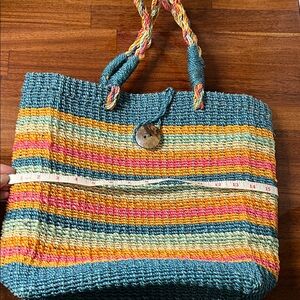 Woven Multicolor Stripe Tote Bag - Blue & Pink